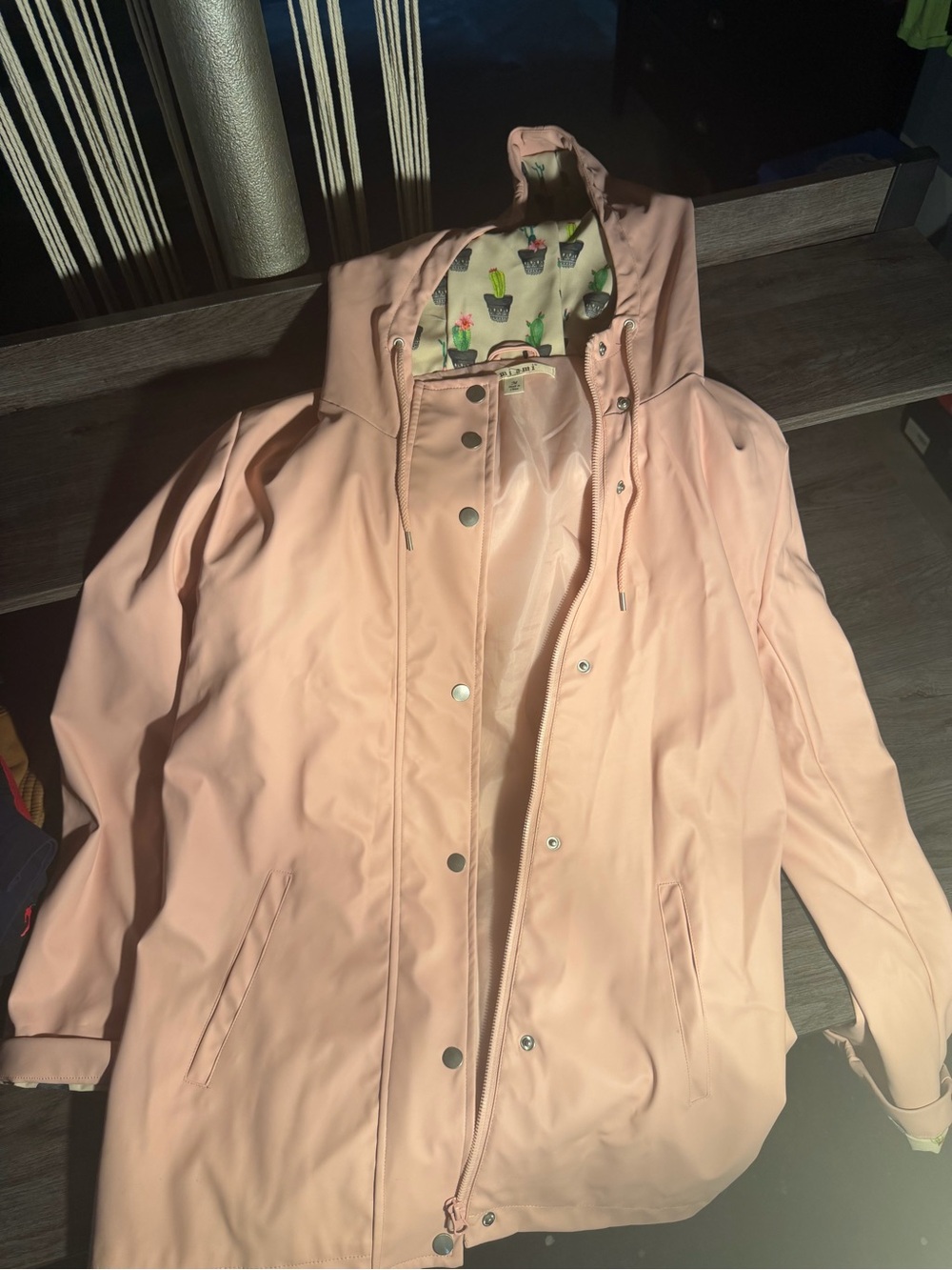 Light Pink Printed Hooded Rain Jacket